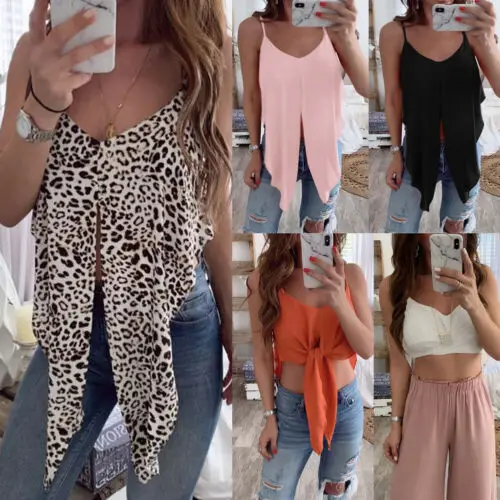 Summer New Stylish Women's Ladies  Summer Sexy V Neck Sleeveless  Solid Crop Camis Summer Holiday Party Club Sexy Backless Camis