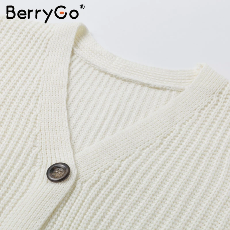 BerryGo Элегантный женский вязаный кардиган с v-образным вырезом на каждый день кнопки рукав «летучая мышь» белый свитер кардиган сексуальный осенний женксие кофты Топы