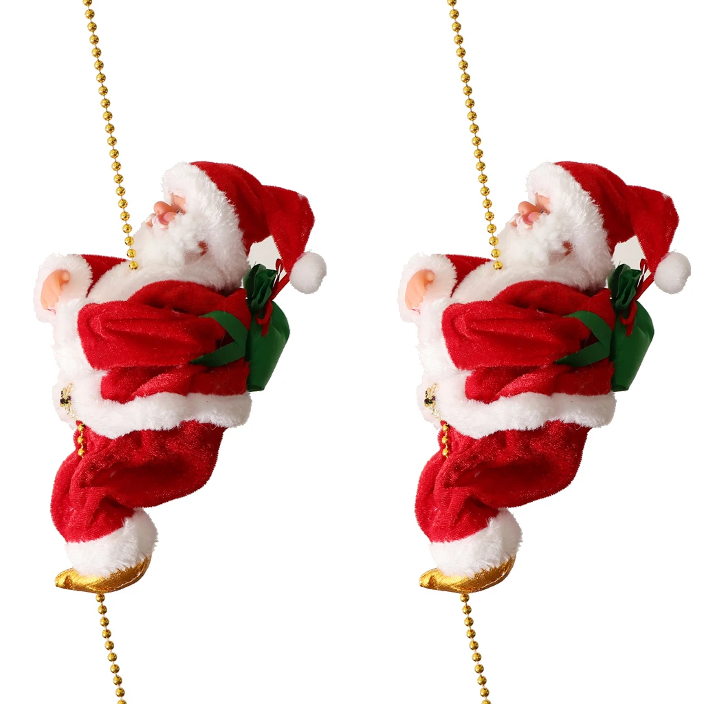 

Pieces of 2 Novelty Plush Fabric Musical Climbing Santa Claus Moving Figure on Plastic Chain 9 Inch