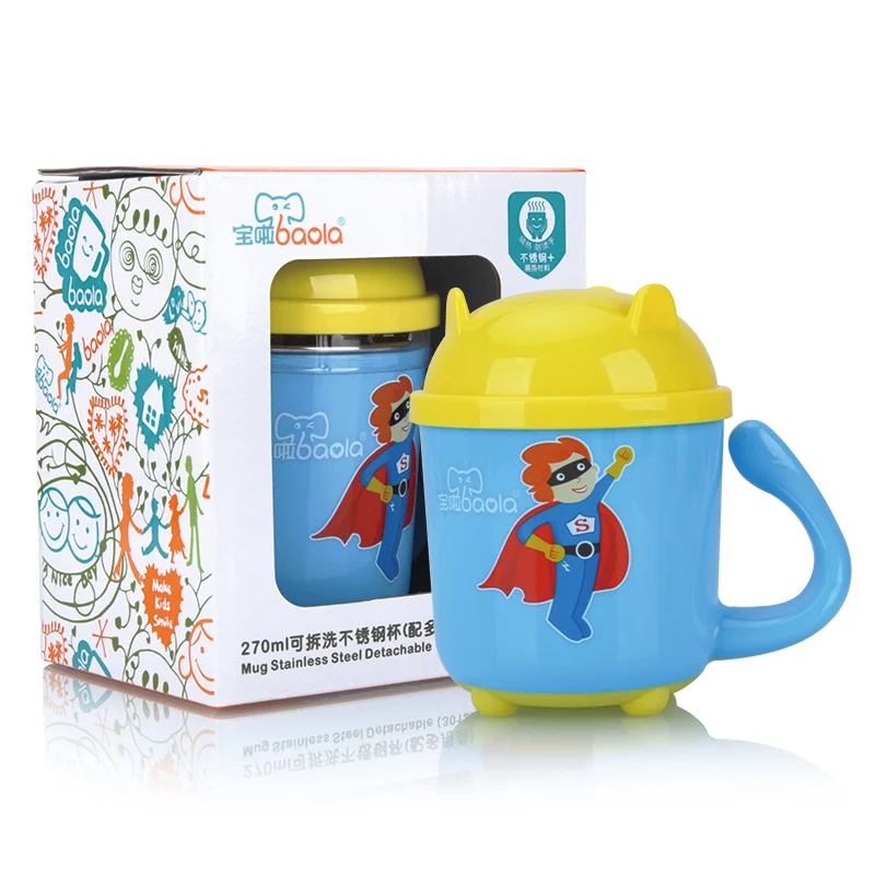 Kawaii Removable Stainless Steel Drinking Cup For Kids Children Heat Insulation Mup With Lib Lion Princess Superman Designs (3)