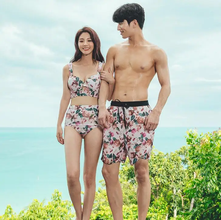 Couple Swimsuit Women Bikini Men Board Shorts Swimming Trunks Boxer Sweat Beach swimwear Surfing Board short Fitness