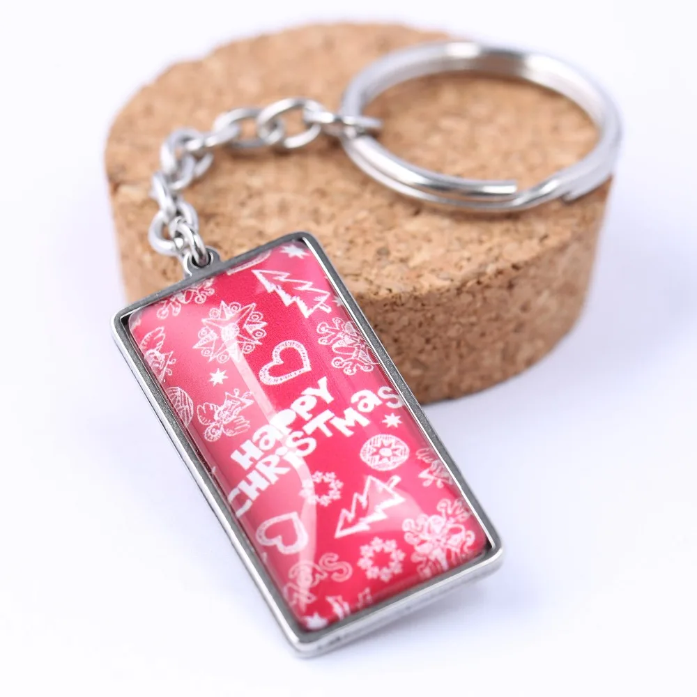 onwear rectangle glass cabochon key chain christmas keychain stainless