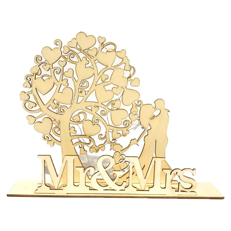 Деревянный Mr& Mrs Love Сердце Дерево Форма Романтический обратный отсчет с светодиодный светильник Струны DIY принадлежности для украшения свадебной вечеринки орнамент
