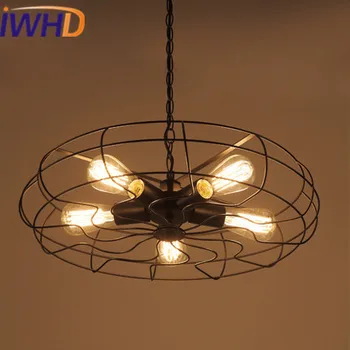 

IWHD Loft Retro Vintage Lamp 3 Heads Iron Fan shape Pendant Lights Edison Style Industrial Pendant Lamp Bedroom Bar Cafe Lampen