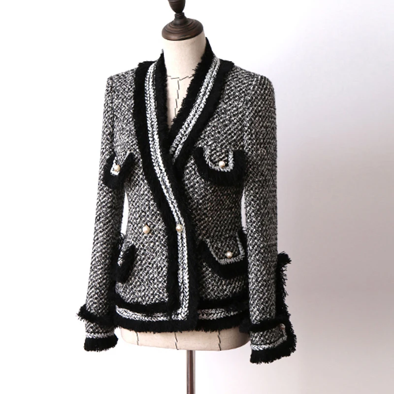 

Gray woolen tweed jacket 2019 autumn/winter women's coat Haute Couture ladies coat