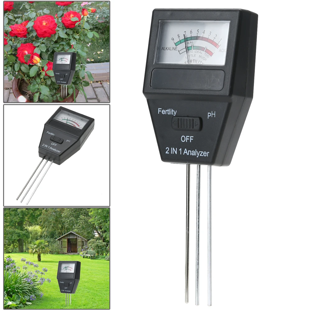 2 in 1 Plant Soil PH Test Moisture Meter Temperature Tester Garden