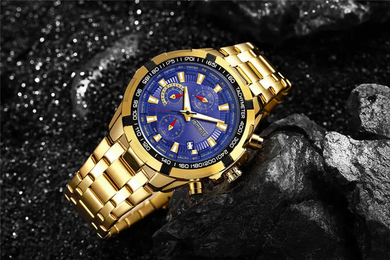 Golden Luxury Waterproof Wristwatch Men Quartz Watch