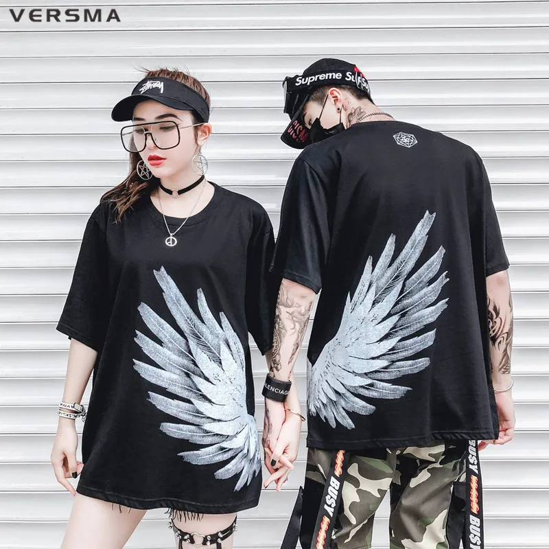 VERSMA 2018 корейские Harajuku BF крылышки с принтом футболки для мужчин и женщин летние