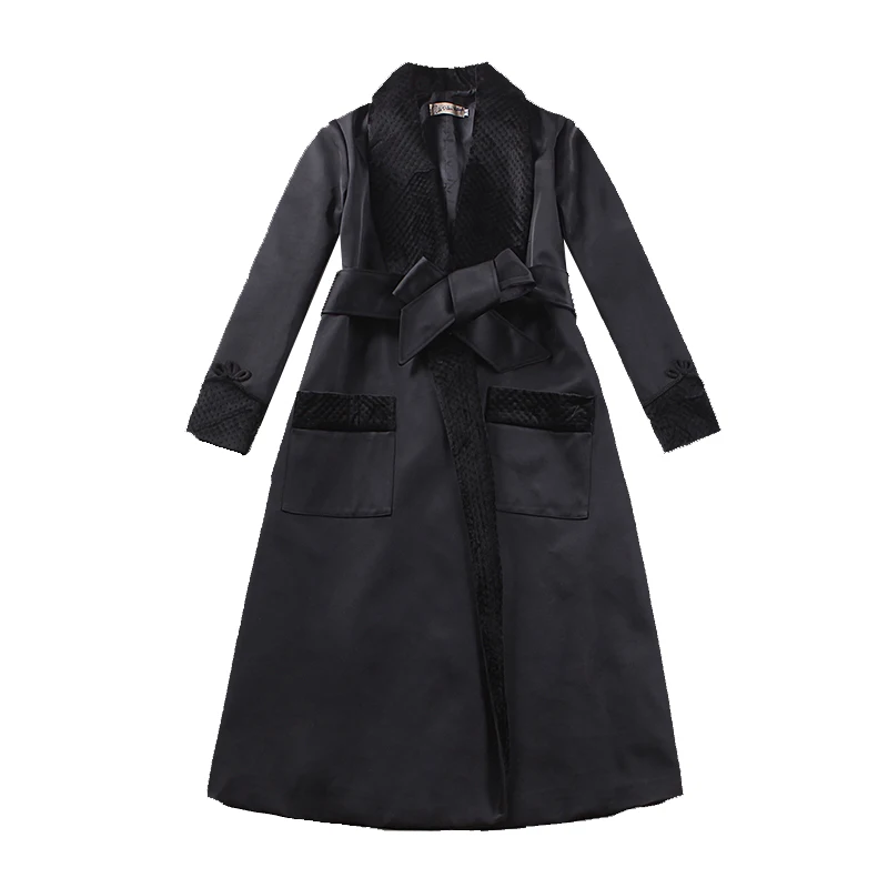le palais vintage 2018W Classic Smoking Wool Coat Women Velour Collar Thick Satin Long Coat Adjustable Belt Loose Type One Size le palais vintage 2018W Classic Smoking Wool Coat Women Velour Collar Thick Satin Long Coat Adjustable Belt Loose Type One Size