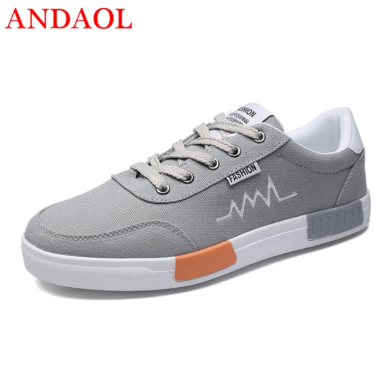 

ANDAOL New Men's Casual Shoes Top Quality Breathable striped Lace-Up Canvas Sneakers Luxury Simple Non-Slip Campus Skateboarding