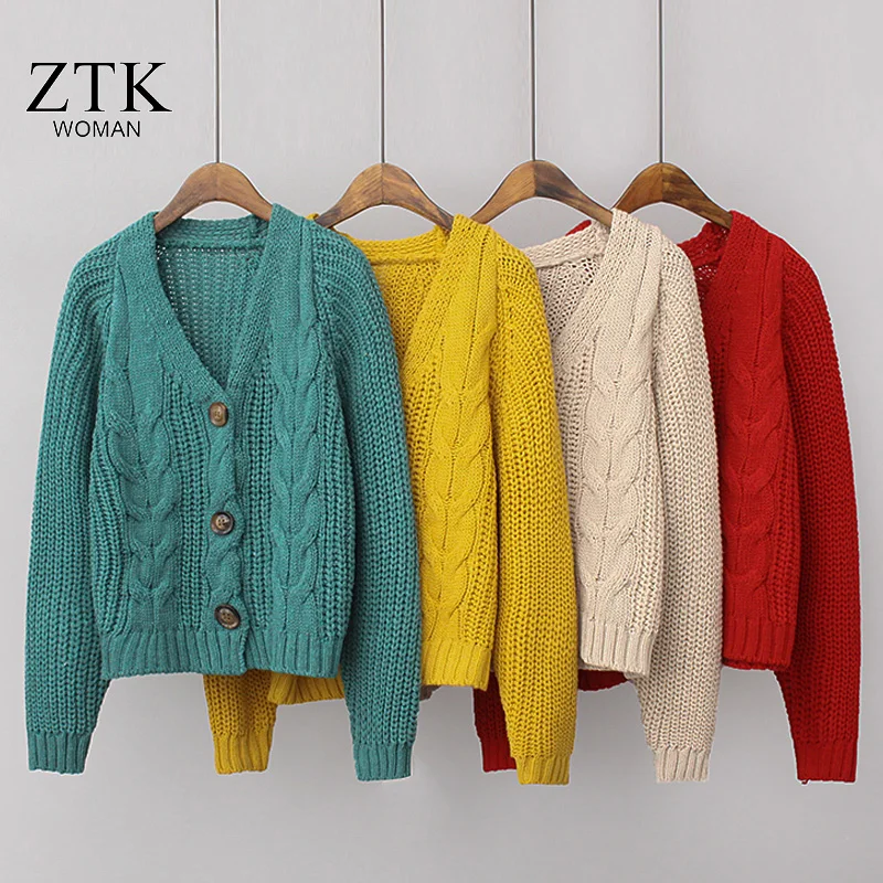 women Sweater With Buttons Long Sleeve solid yellow Knitted Cardigan Ladies Spring 2018 New Arrival Oversize Ellgant Sweaters |