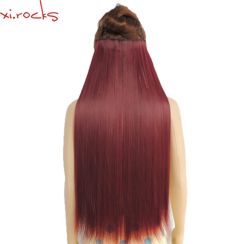 

5piece/Lot Xi.rocks Synthetic Clip in Hair Extensions 28inch Length Straight Hairpiece 5 Hair Clips Fiber Wine Red Color BUG