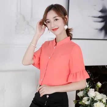 

summer Blouse women clothing fashion butterfly sleeved blouses sweet short sleeve chiffon Solid women tops pink clothing