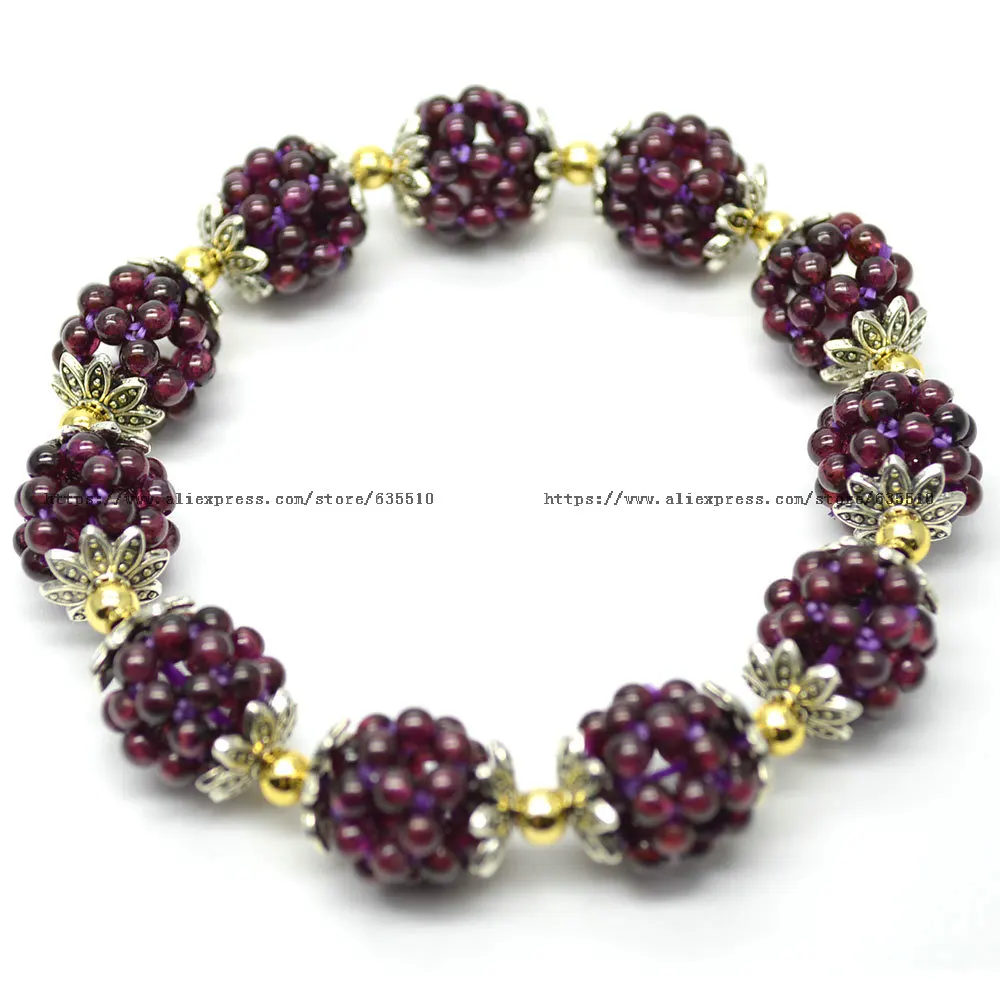 Handmade Natural Garnet Round Beads Knotted 12mm Balls Elastic Line Bracelet Fashion Woman Jewelry Gift | Украшения и аксессуары