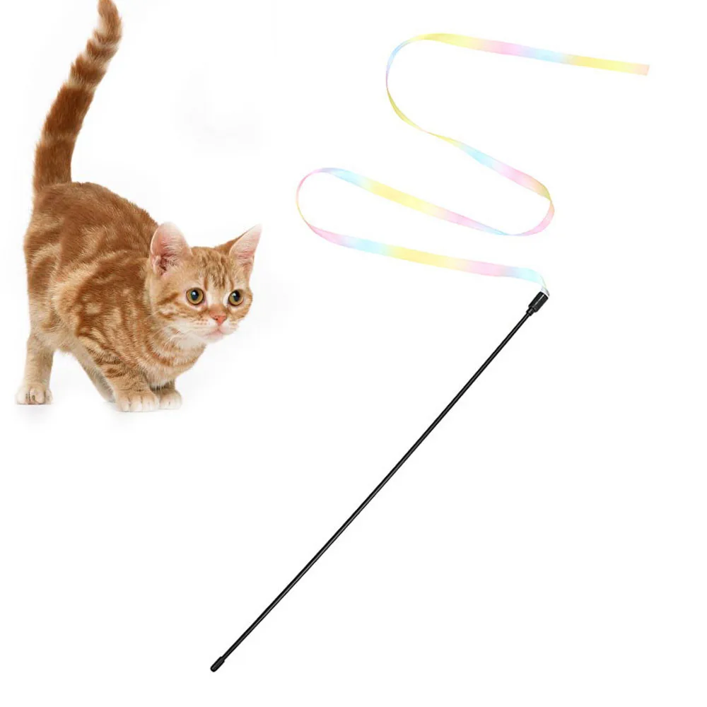 

Hot Kitten Cat Pet Toy Chaser Stick Rainbow Streamers Interactive Play Fun Toys For Cat Kitten dog cats intelligence Trainning