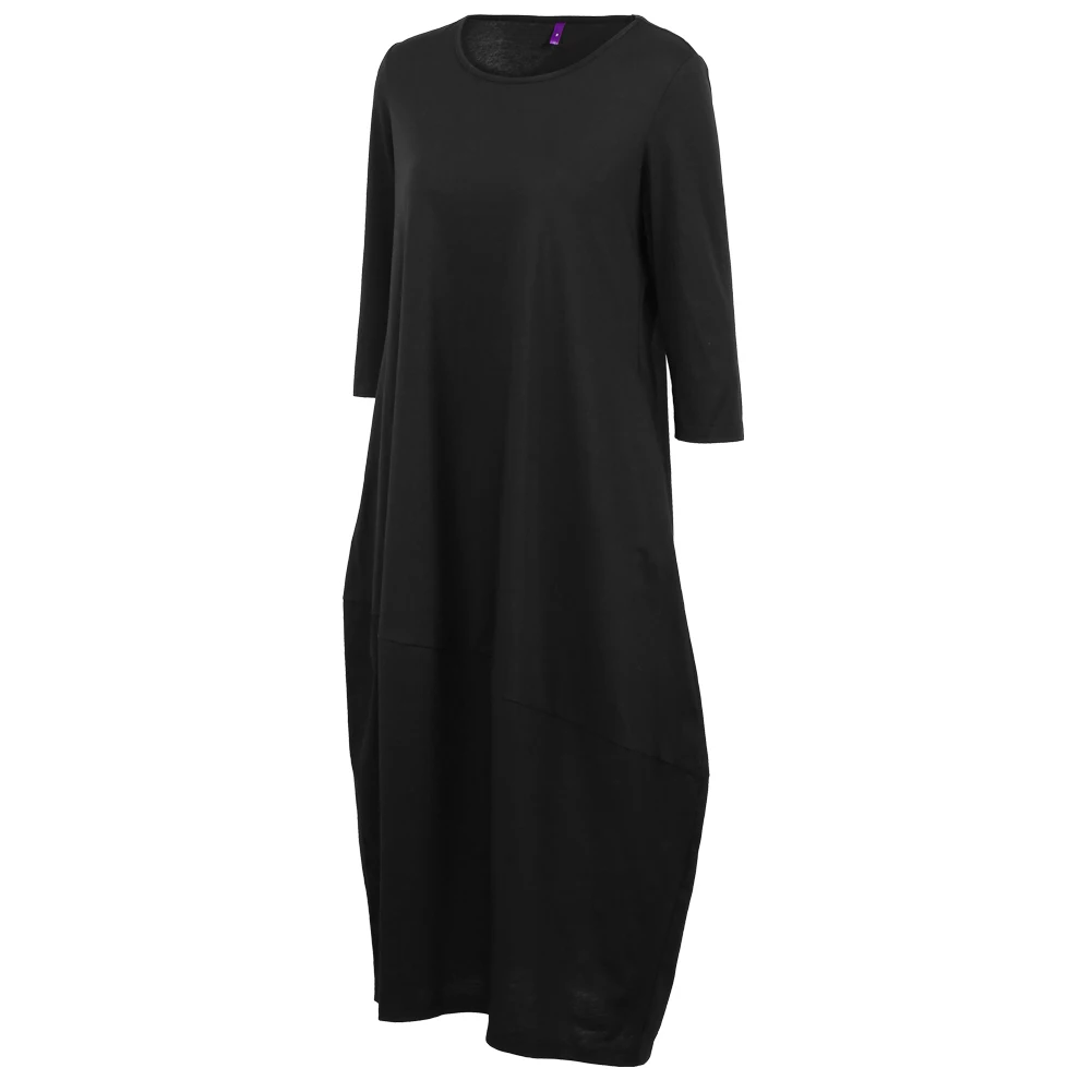 Новое модное женское мешковатое платье миди с боковым карманом и круглым вырезом, рукав три четверти, свободные длинные платья Vestido