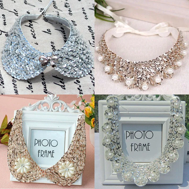 Trendy font b crystal b font jewellery pearl beads necklaces rhinestones detachable collar women necklace fine