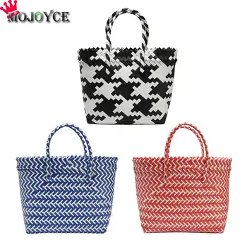 

Hit Color Weaving Shoulder Handbags Women Top-handle Bags Large Capacity Totes Summer Beach Bag
