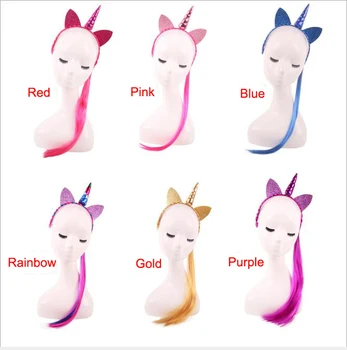 

New Design Girls Children Unicorn Headwear Halloween Home Party Unicorn Hoop Headbands with Wig Hair Accessories