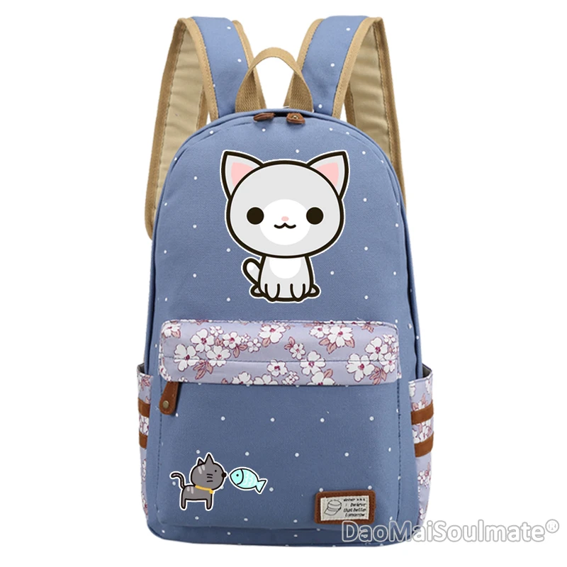 Милые Мультяшные коты Студенческая школьная сумка для девочек милый кот девочки детский школьный рюкзак цветок ноутбук сумка девушка рюкзаки Mochila - Color: Navy Blue 3