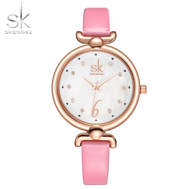 

Shengke Fashion Simple Watch Women Thin Leather Bracelet Watches Rose Gold Dial Dress Quartz Ladies Watch for Girls bayan saat