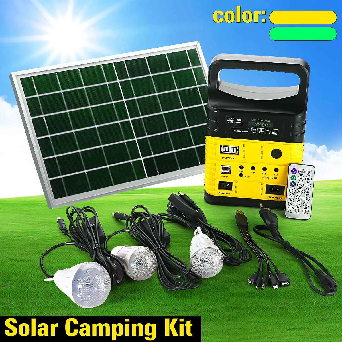 Солнечная панель питания генератор портативный солнечный генератор светодиодный светильник с FM MP3 USB зарядное устройство 10 Вт 6 в солнечная панель домашняя система