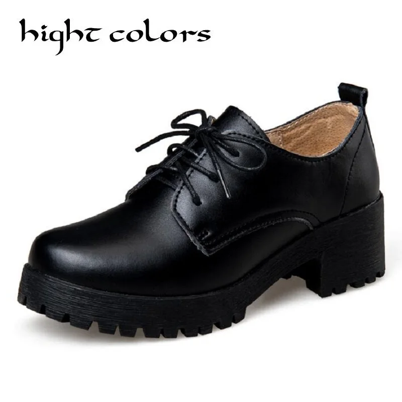 

Vintage England Women Oxfords Split Leather Shoes Thick Soles Student Shoes Ladies Lace Up Platform Casual Work Oxfords
