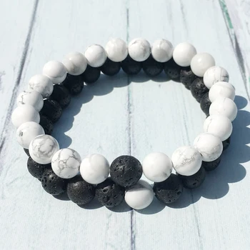 

MG0388 Hot Sale Couples Matching Ying Yang Bracelet Set 8 mm Black Onyx Lava Stone Commitment Bracelet Men's Women's Bracelet