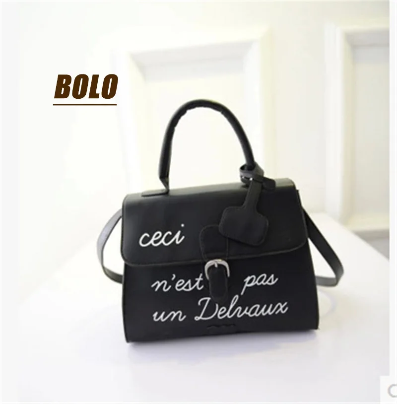 2017 fashion women bag high quality PU Leather Simple English Words Handbag Singler shoulder Bag