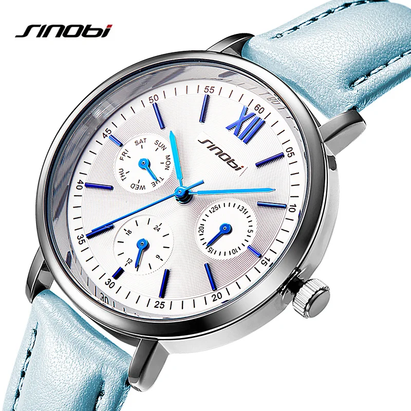 

2018 New SINOBI Luxury Brand Quartz Women Watches Fashion Elegant Multifunction Leather Strap Ladies Wristwatch Relogio Feminino