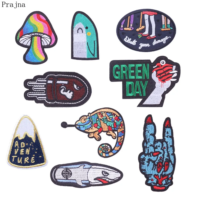 

Prajna Parches Anime Whale Stranger Things Hand Patch Stalker Embroidered Ironing Patches For Clothes Mushroom Iron On Patches