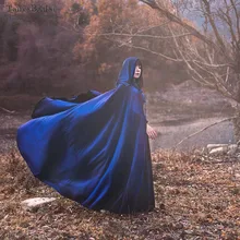 Синяя бархатная Свадебная накидка, эльфийский, Волшебник или ведьма, средневековый Сказочный плащ с капюшоном, средневековая Свадебная шаль длиной 1,8 м DJ020