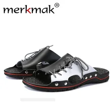 Merkmak/бренд Мужские тапочки дышащая Пляжная Летняя обувь Высокое качество Повседневное Для мужчин; пляжные шлепанцы взрослых мужчин обувь