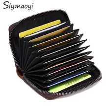 Из натуральной кожи визитница унисекс кошельки масло воск кожаные женские кредитной держатель для карт s Женская Подушка на молнии винтажный Кошелек для монет