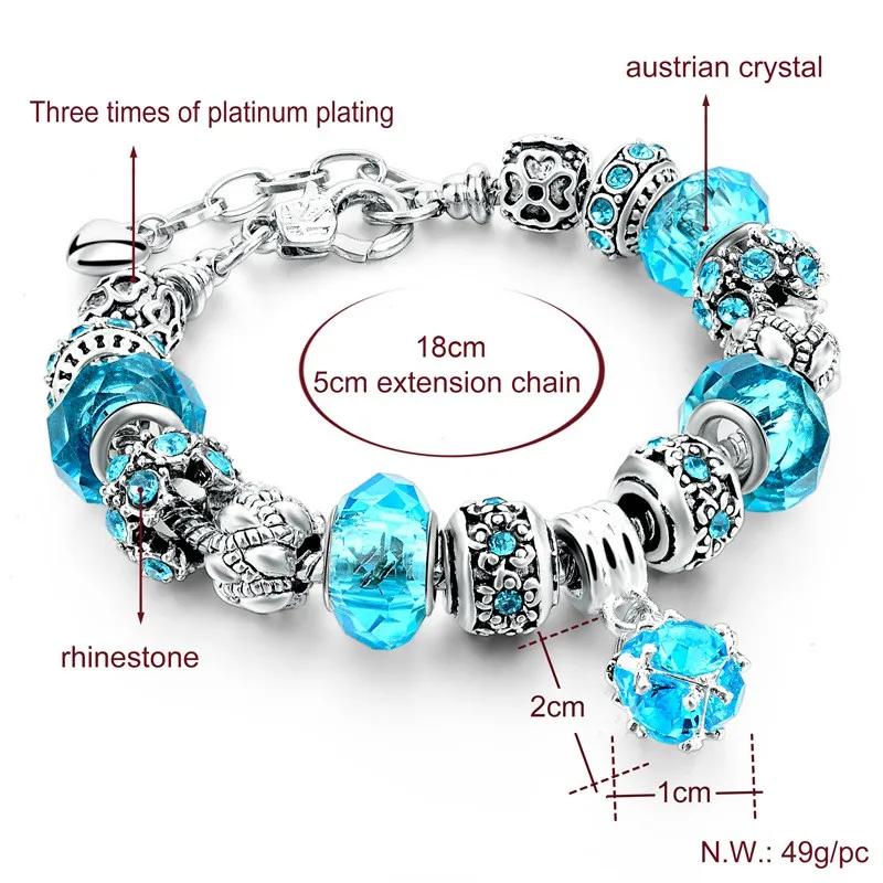 Szelam 2019 New Crystal Beads Bracelets Bangles Silver Plated Charm Bracelets For Women Friendship Pulseras SBR160014