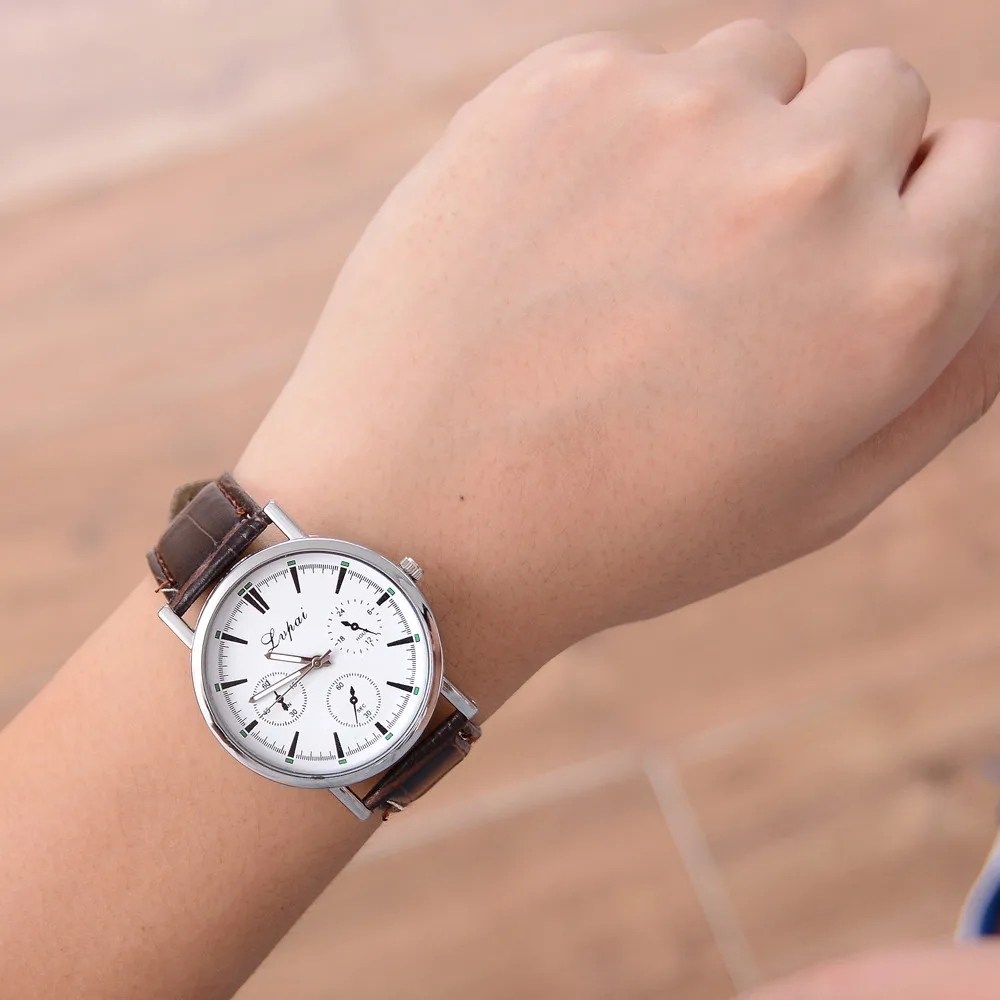 Лидер продаж, мужские часы, модные мужские часы, простые кварцевые наручные часы с белым циферблатом, кожаный ремешок, Reloj Hombre50