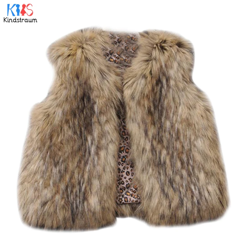 

Kindstraum 2017 Winter Children Thick Imitation Fur Vest Brand Girls Solid O-Neck Coats Super Warm Waistcoats for Kids,RC1475