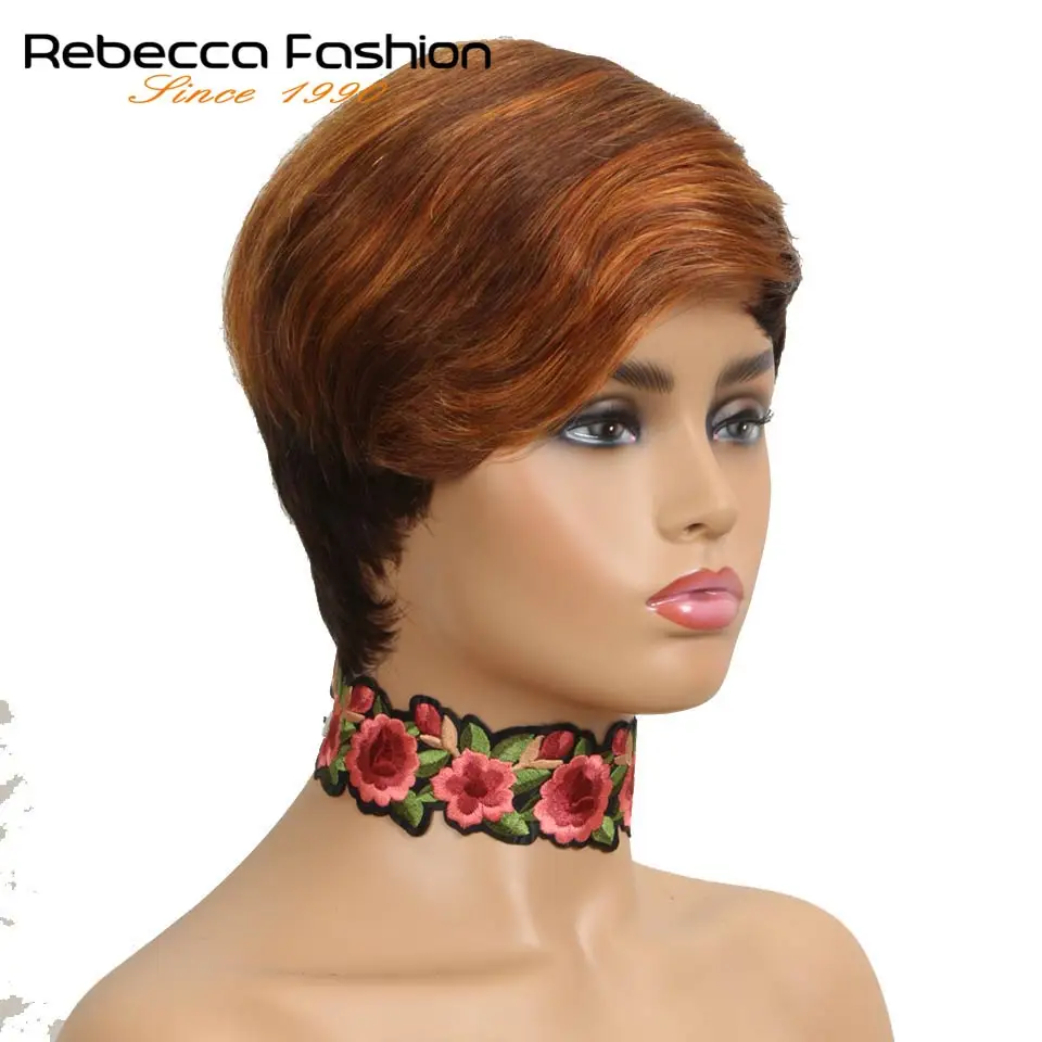 Rebecca, перуанские человеческие волосы Remy, парики для черных женщин, короткие прямые волосы, парик натурального цвета, машинный парик