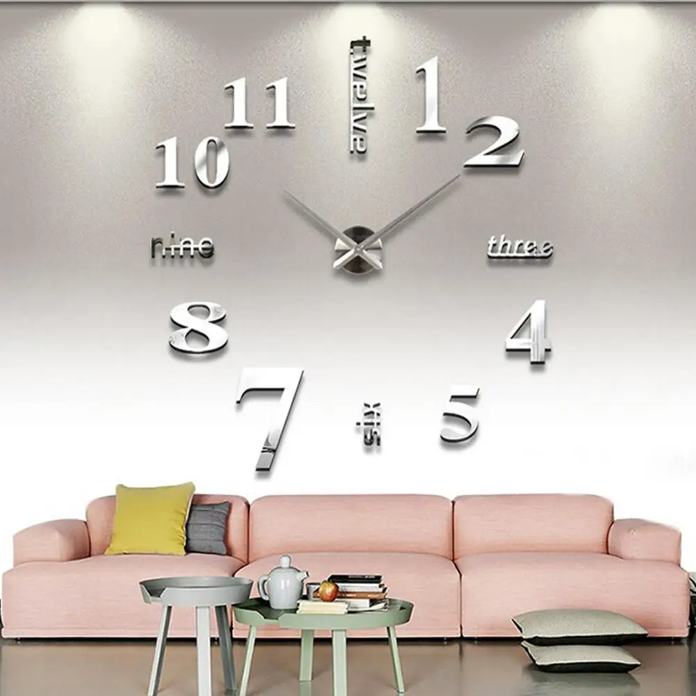 

Modern Wall Clock 3D Sticker Mirror Effect DIY Art Home Office Living Room Decor hot