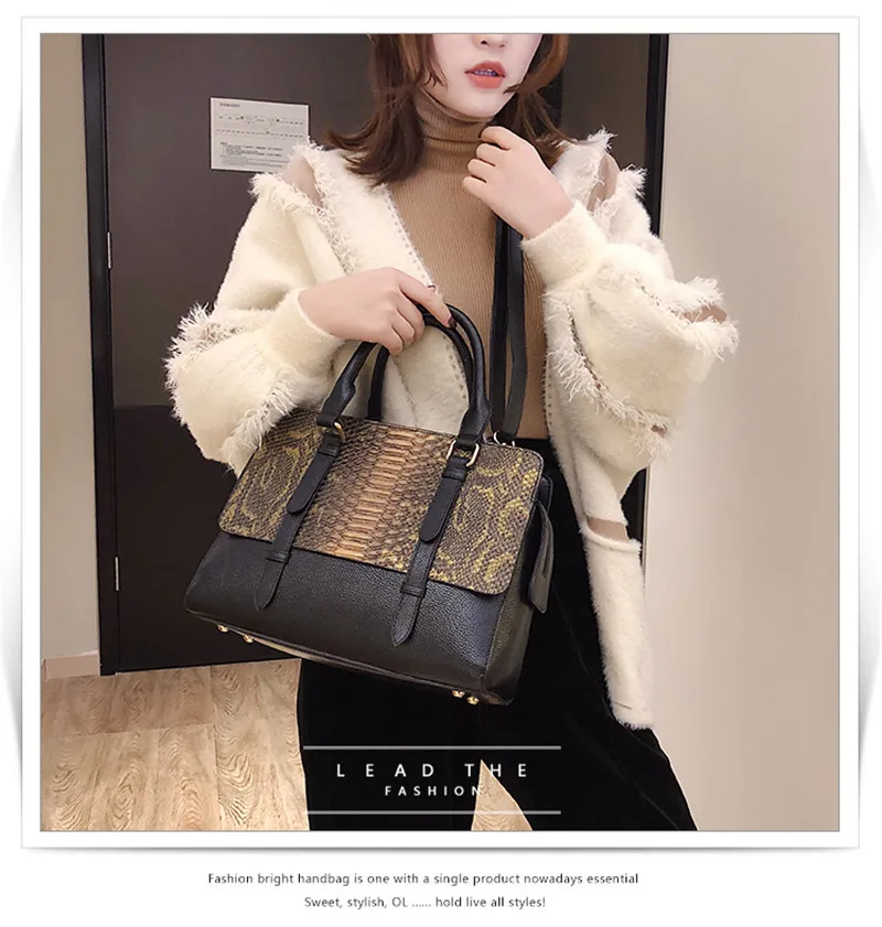 Fashion Serpentine Pattern Women Handbag Big Snake Skin PU Leather Crossbody Female Bag Brown Green Sac Femme Large Shoulder Bag