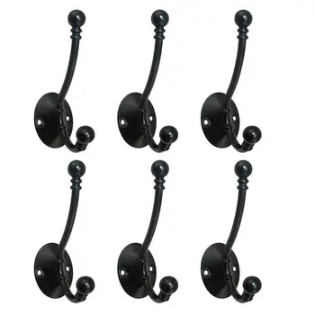 

Wholesales 6pcs Double-dots Coat Hook Wall Mount Coat Hat Towel Hook- Black