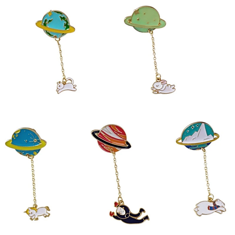 

New Cartoon Cute Alloy Earth Planet Astronaut Enamel Brooch Pin For Women Rabbit Cat Unicorn Bear Brooches Jewelry Free Shipping