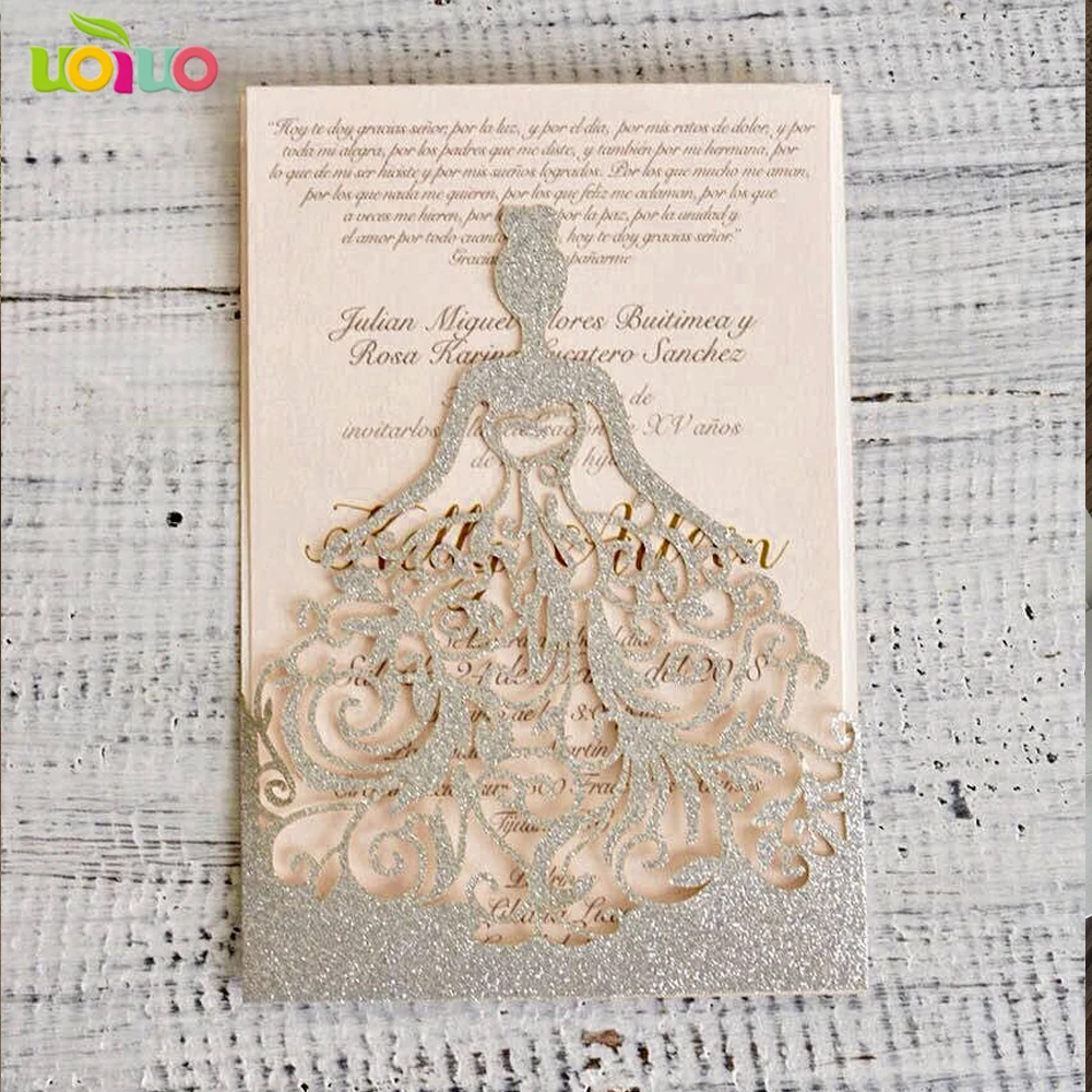 10 шт., лазерная резка, блестящая бумага, пригласительные открытки принцессы на день рождения, свадебные пригласительные открытки для девочек, блестящая фиолетовая блестящая открытка