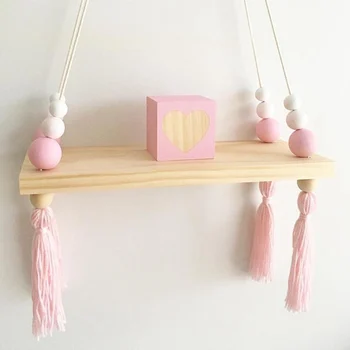 

Shelf Wall Shelf Storage Shelf Child Ins Nordic Style Solid Wood Macaroon Beads Wooden Tassel Storage Room Partition Children