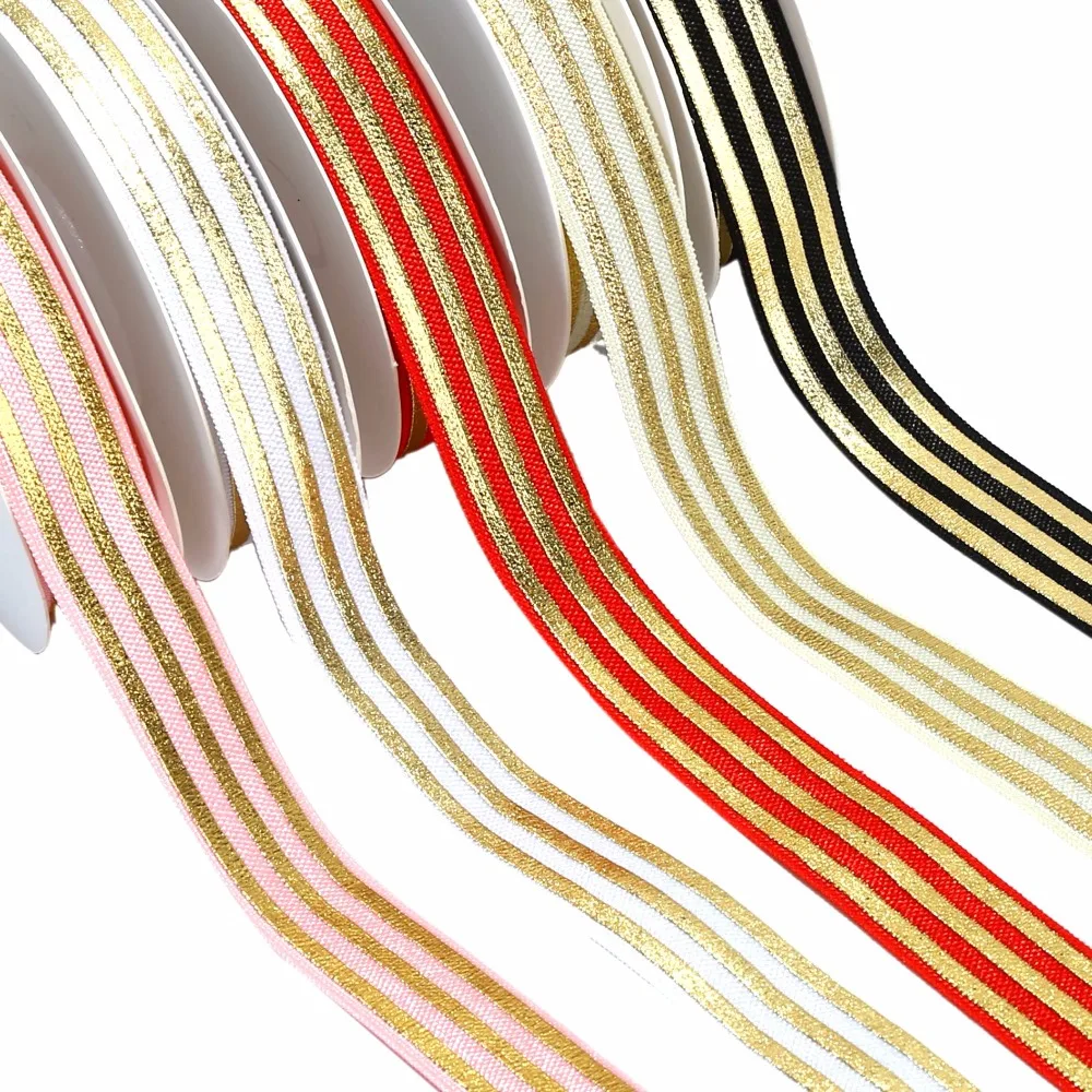 

5/8" Gold foil stripes printed foe 100yards per color foe elastic yard printed fold over elastic wholesale