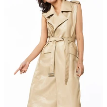 Весенне-осенняя Модная брендовая Высококачественная кожаная куртка без рукавов Женская однотонная уличная длинная куртка из искусственной кожи wj1037