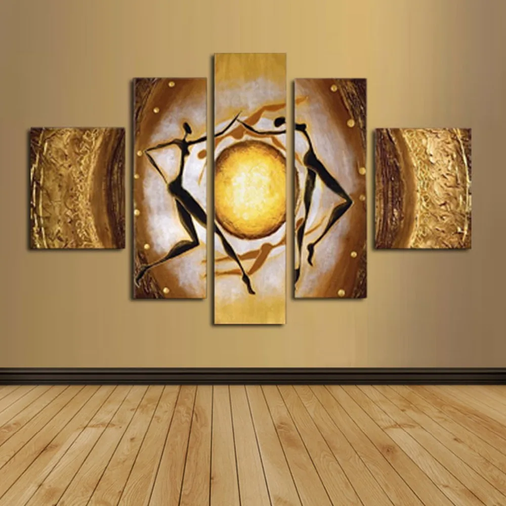 

HandPainted Knife Sun Moon Dancing Home Wall Art Decor Landscape Dancers Oil Painting On Canvas 5pcs/set Picture For Living Room