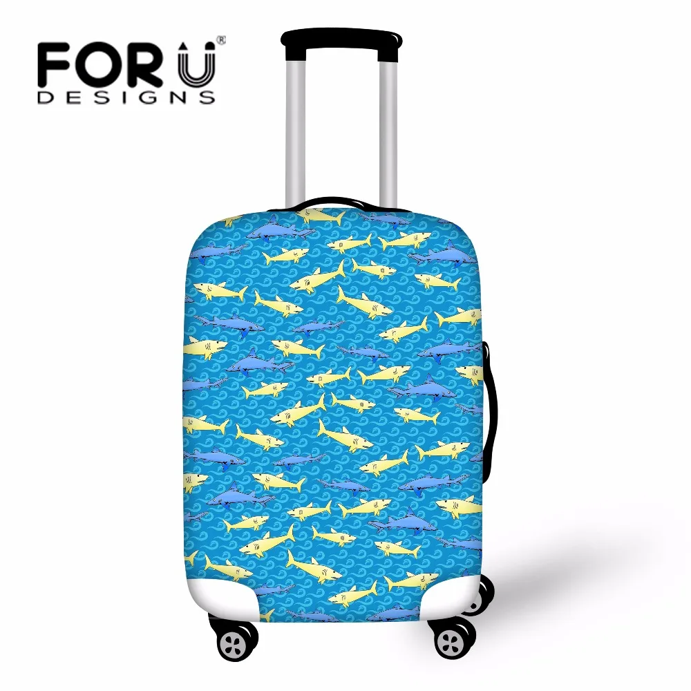 

FORUDESIGNS Blue Printing Animal Shark Dolphin Travel Luggage Cover Elastic Waterproof Protective Dust Cover Spandex Fabric