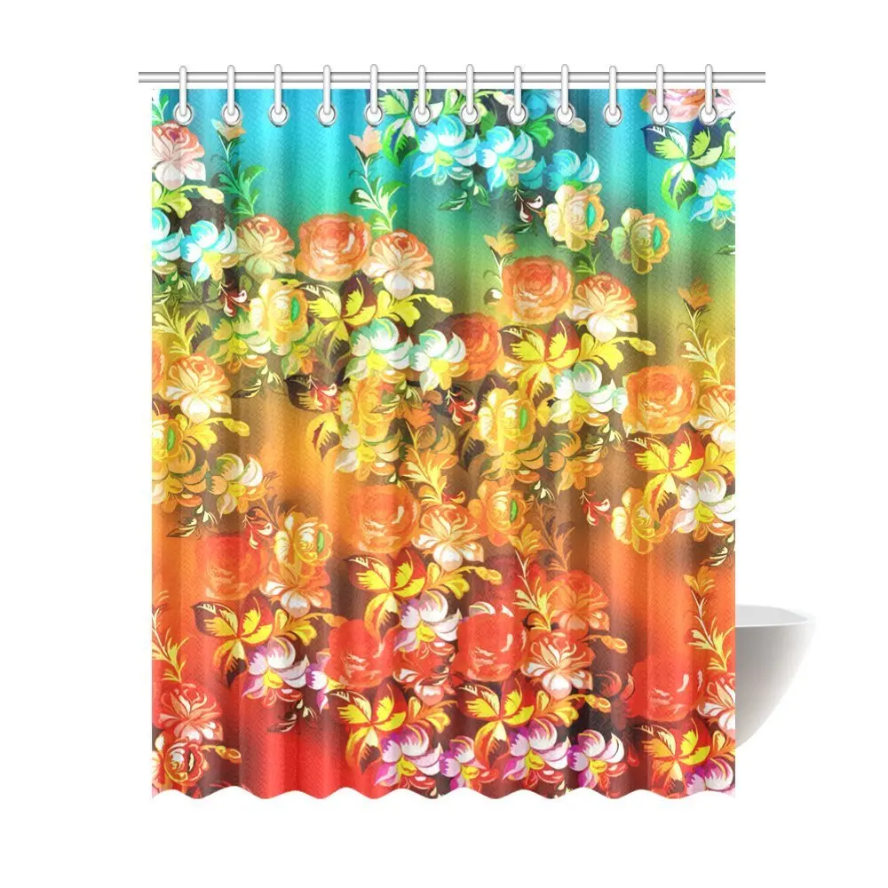 

Aplysia Custom Colorful Flowers Painting Bathroom Waterproof Fabric 69x84 inch Shower Curtain