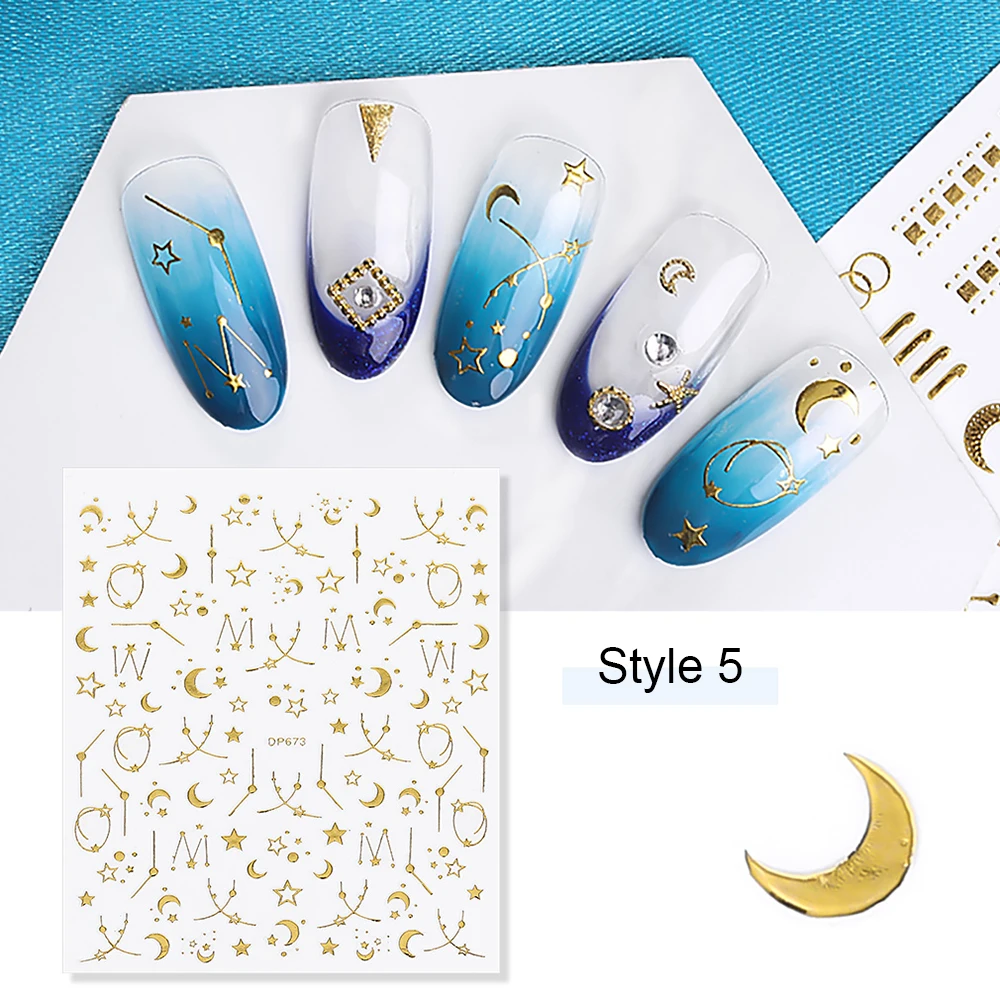 Новая звезда Луна дизайн золотой стикеры 3D на ногти Nail Art Наклейки DIY салон маникюр Клей наклейка слайдеры Дизайн ногтей украшения